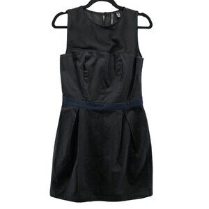 Mango Sleeveless Mini Dress Size 6 Black Navy Pleated A-Line Mesh Chest Formal